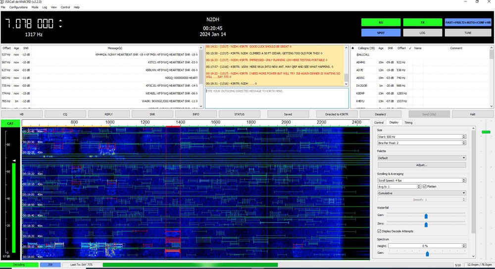 JS8Call screen during a QSO